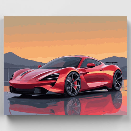Red Supercar Reflection - Paint by Numbers Kit