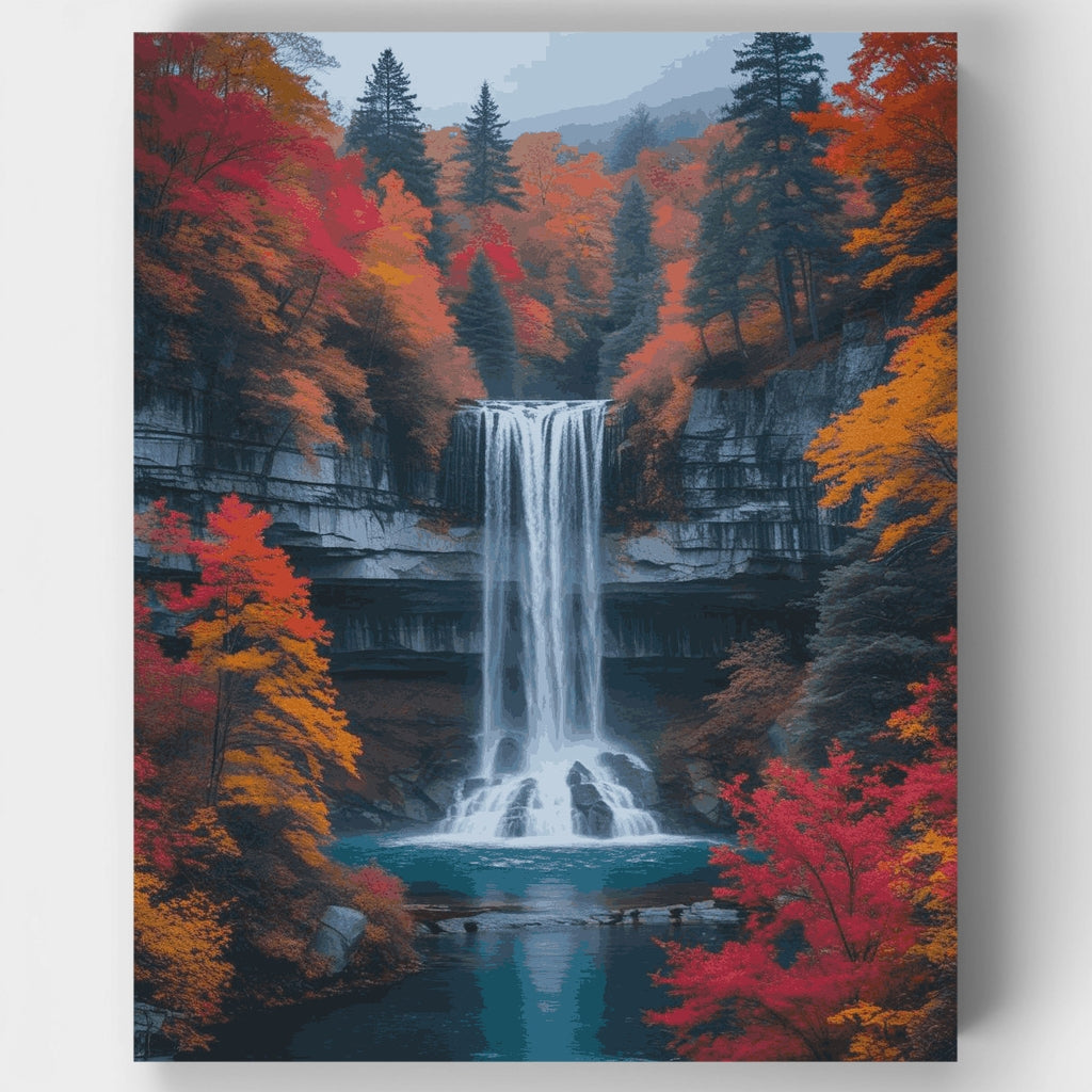 Autumn Waterfall in Mountain Forest - Paint by Numbers Kit