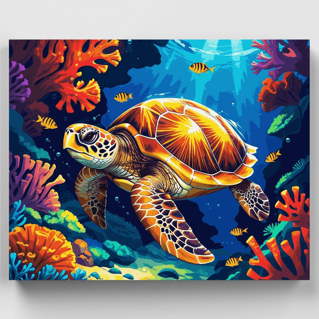 Aventura en el arrecife de coral de la tortuga marina - Kit de pintura por números — Estándar