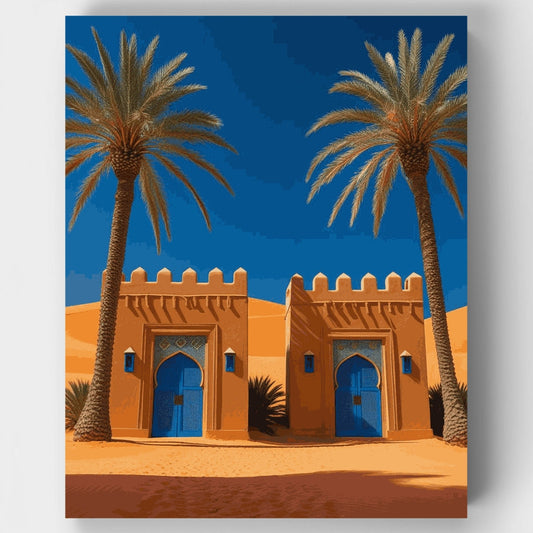 Desert Palace with Palm Trees - Paint by Numbers Kit