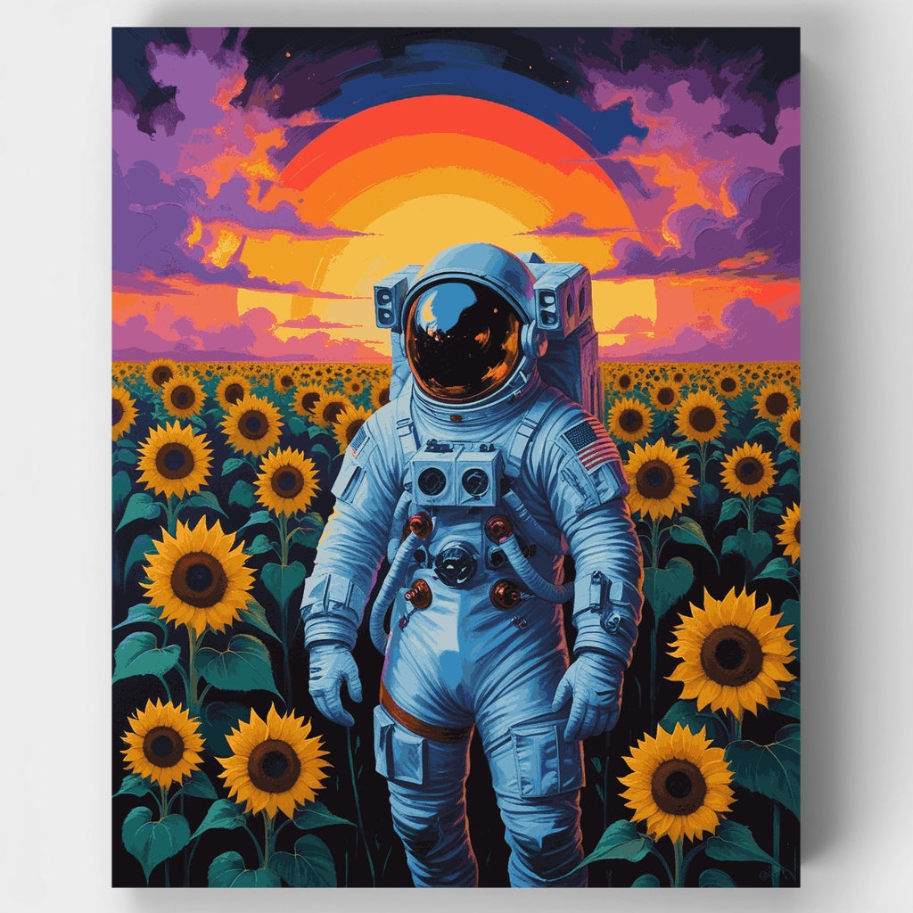 Astronaut in Sunflower Field - Paint by Numbers Kit
