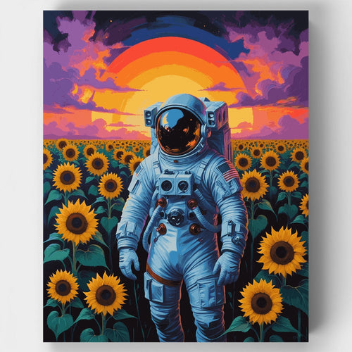 Astronaut in Sunflower Field - Paint by Numbers Kit