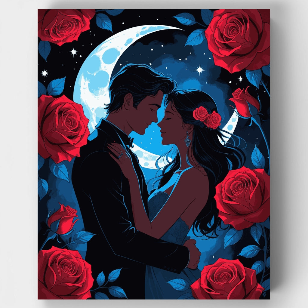 Kit de pintura por números - Romance de rosas a la luz de la luna — Estándar