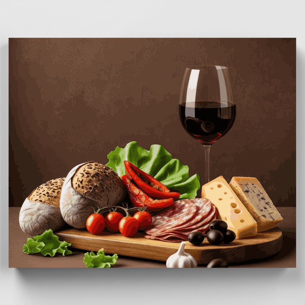Tabla de quesos y vino - Kit de pintura por números — Estándar