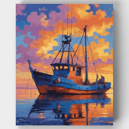 Fishing Boat at Sunset - Paint by Numbers Kit
