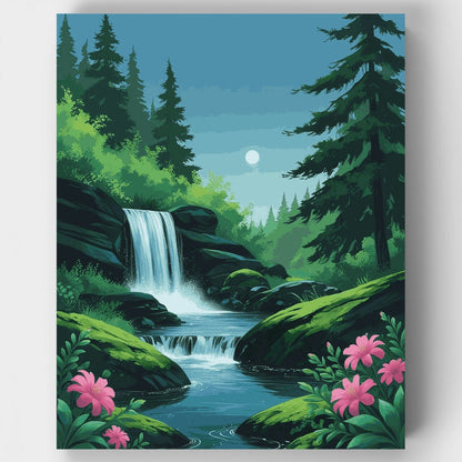 Moonlit Waterfall Forest - Paint by Numbers Kit