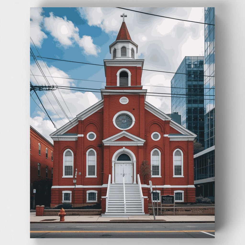 Red Brick Church with Steeple - Paint by Numbers Kit
