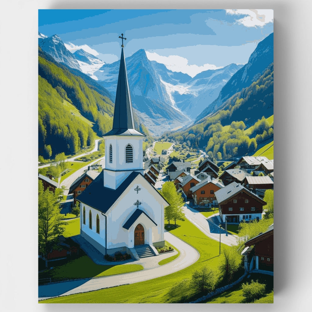 Iglesia del Pueblo Alpino - Kit de pintura por números — Estándar