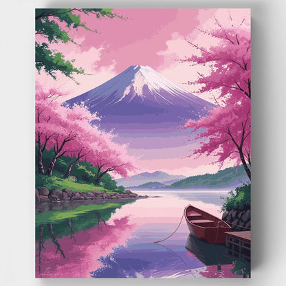 Mount Fuji Cherry Blossom Lake - Paint by Numbers Kit