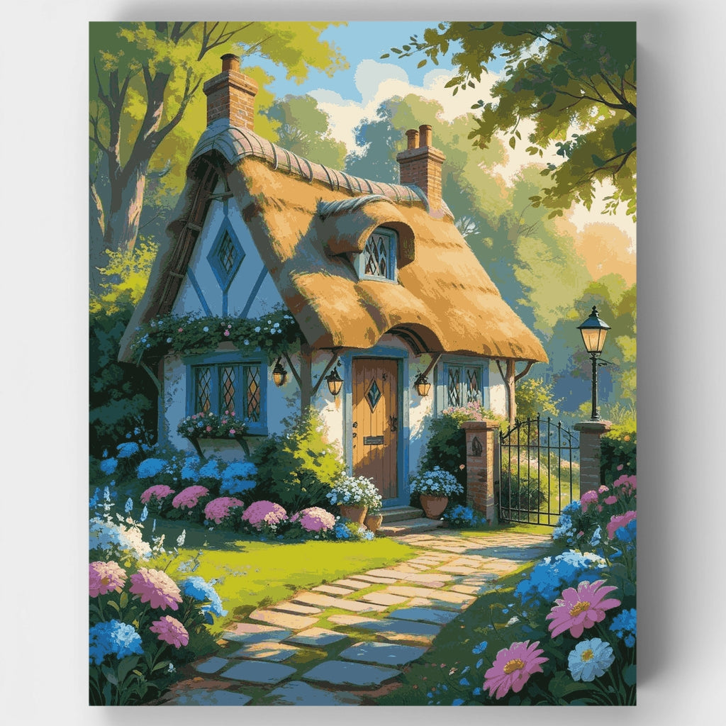Kit de pintura por números: Jardín de cabaña inglesa encantada — Estándar