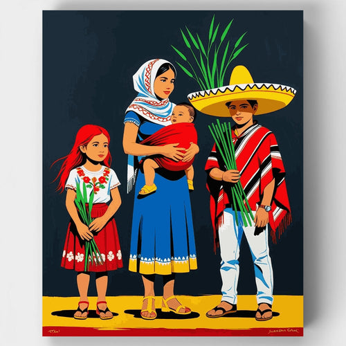 Mexican Family with Traditional Clothing - Paint by Numbers Kit