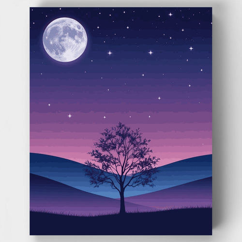 Moonlit Valley with Lone Tree - Paint by Numbers Kit