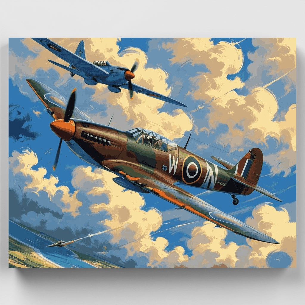 Kit de pintura por números: Combate aéreo del Spitfire de la RAF — Estándar