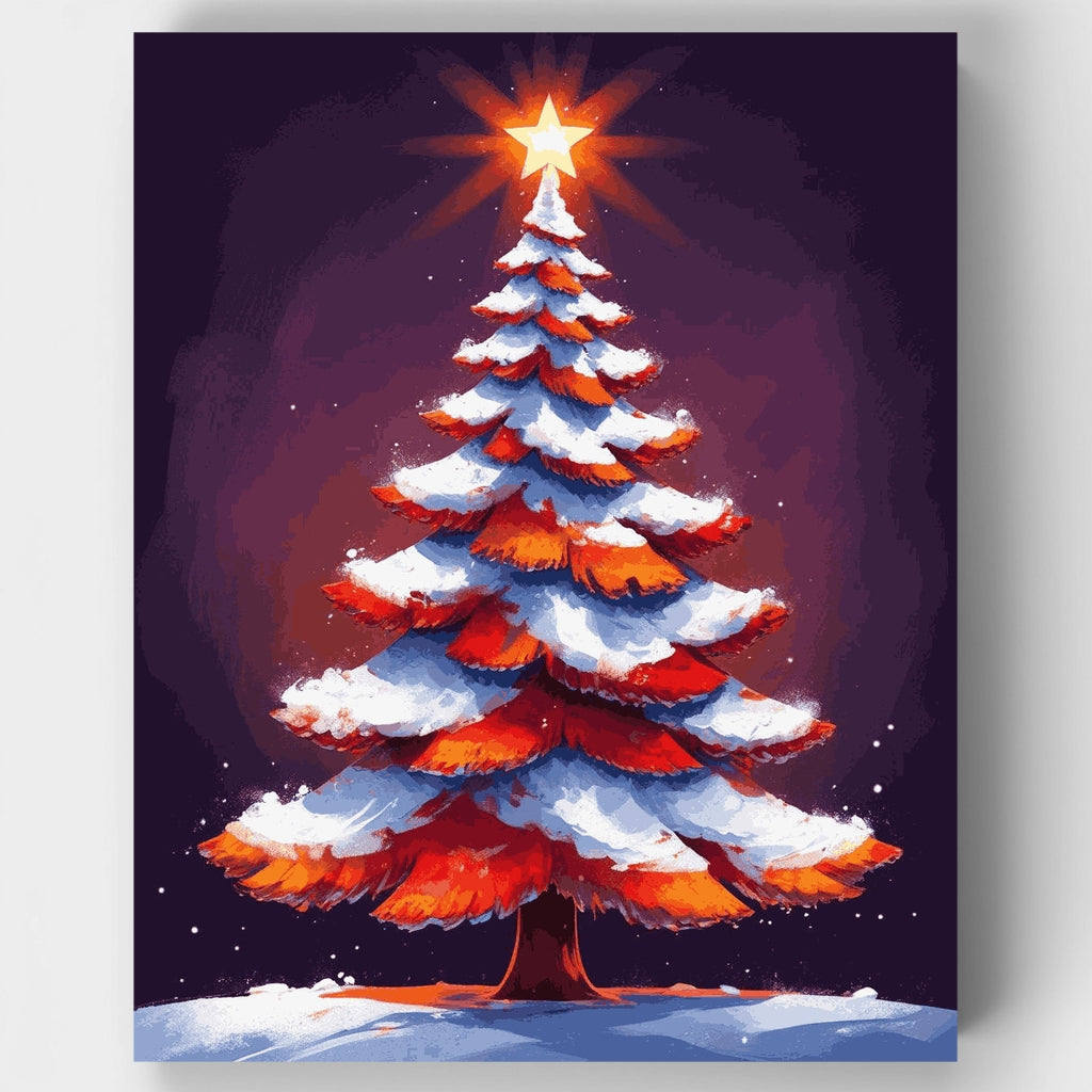 Árbol de Navidad nevado con estrella - Kit de pintura por números — Estándar