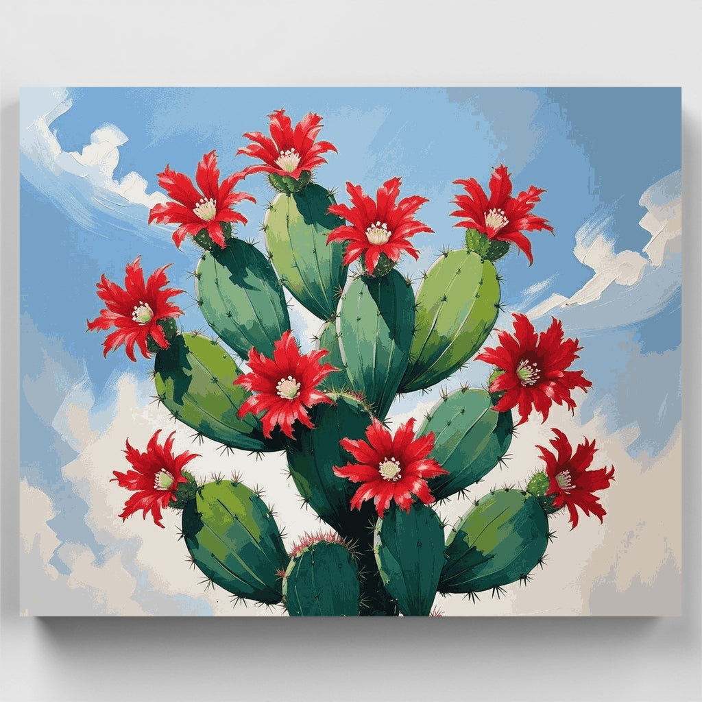 Flowering Cactus Against Blue Sky - Paint by Numbers Kit