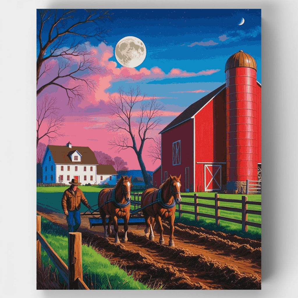 Kit de pintura por números - Atardecer en la granja a la luz de la luna — Estándar