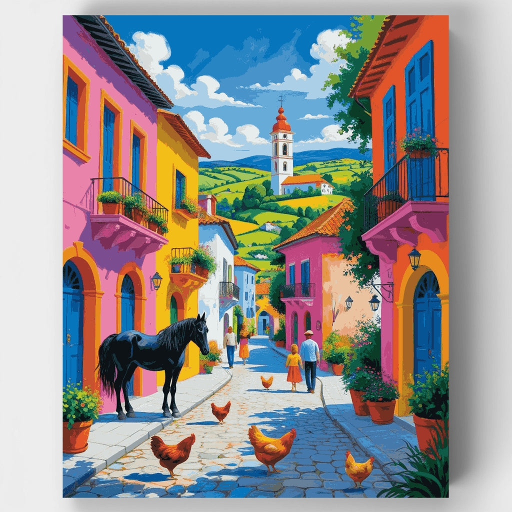 Calle de pueblo mexicano colorido - Kit de pintura por números — Estándar