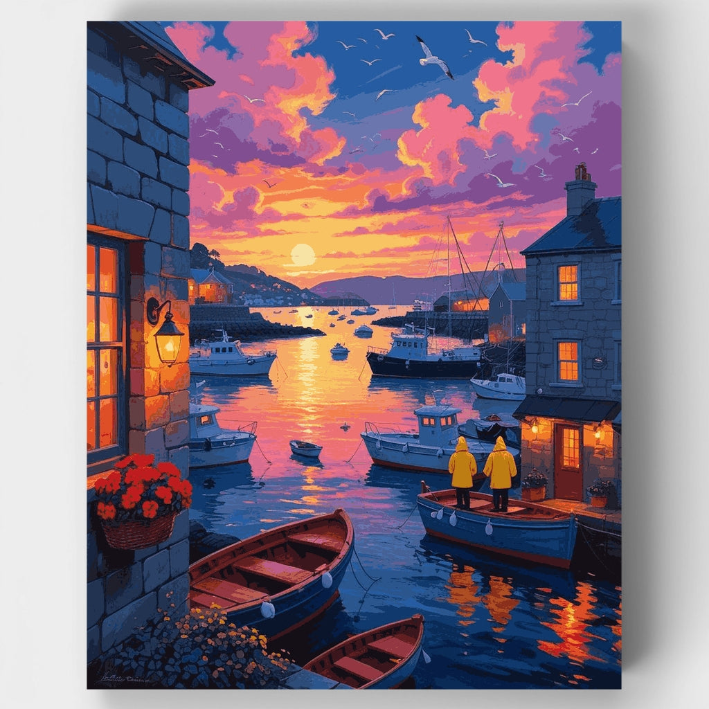 Atardecer en el puerto costero - Kit de pintura por números — Estándar