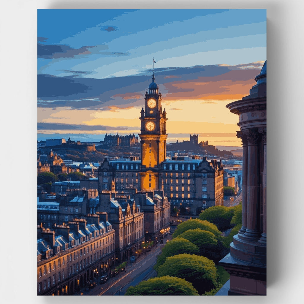 Torre del Reloj de Edimburgo al atardecer - Kit de pintura por números — Estándar