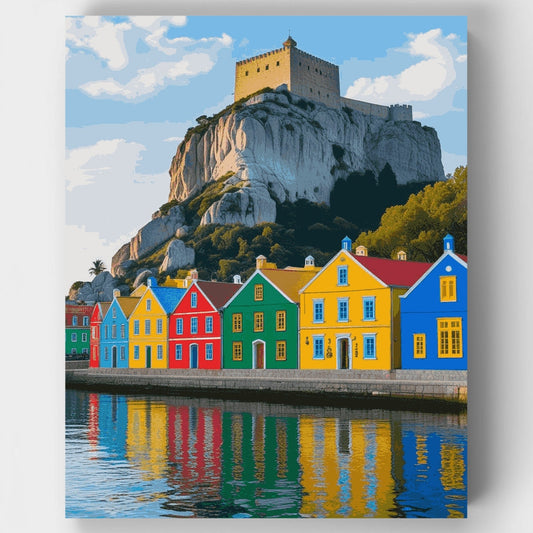 Colorful Waterfront Castle Village - Paint by Numbers Kit