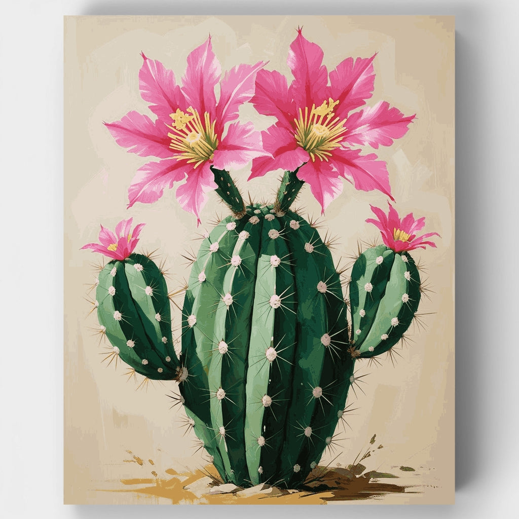 Cactus en flor con flores rosas - Kit de pintura por números — Estándar
