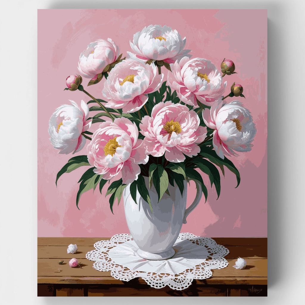 Peonías rosas en florero blanco - Kit de pintura por números — Estándar