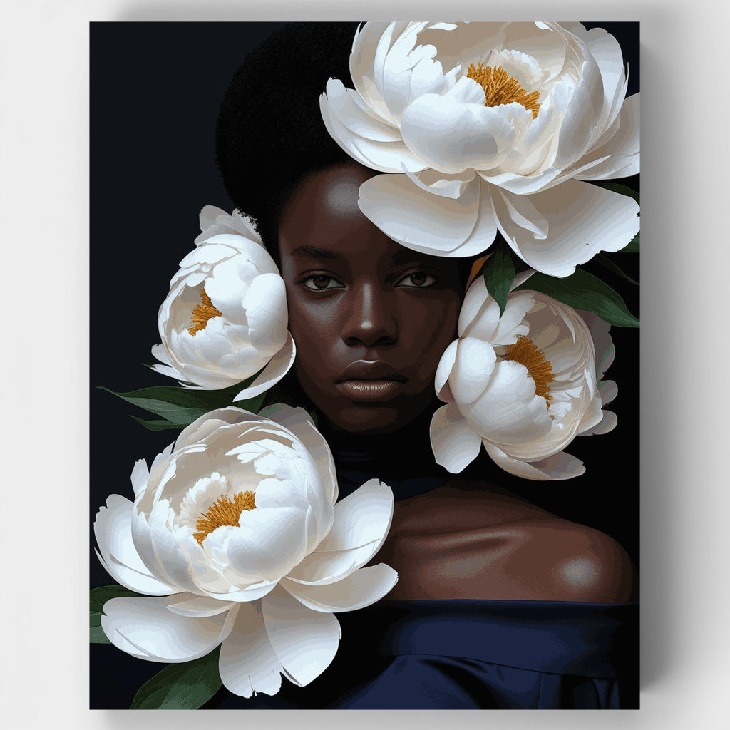 Kit de pintura por números - Retrato de peonías blancas — Estándar