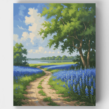 Bluebonnet Trail Through Spring Meadow - Paint by Numbers Kit
