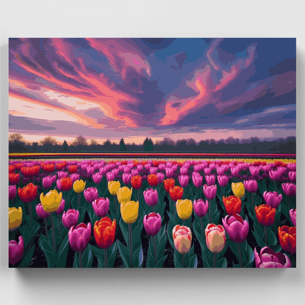 Campo de tulipanes vibrantes al atardecer - Kit de pintura por números — Estándar