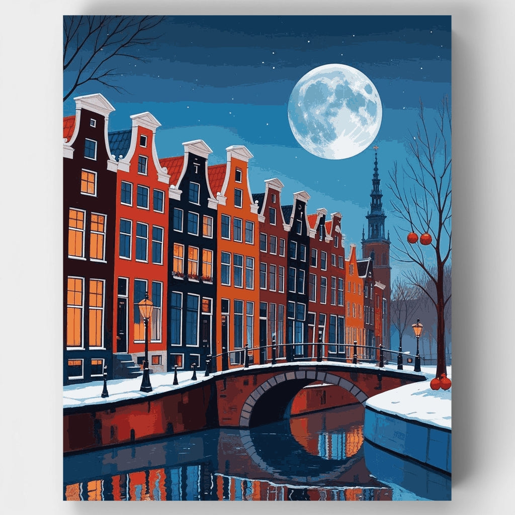 Canal de Ámsterdam a la luz de la luna - Kit de pintura por números — Estándar