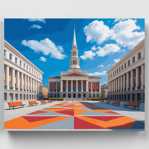 Classical Architecture Square with Colorful Geometric Pattern - Paint by Numbers Kit