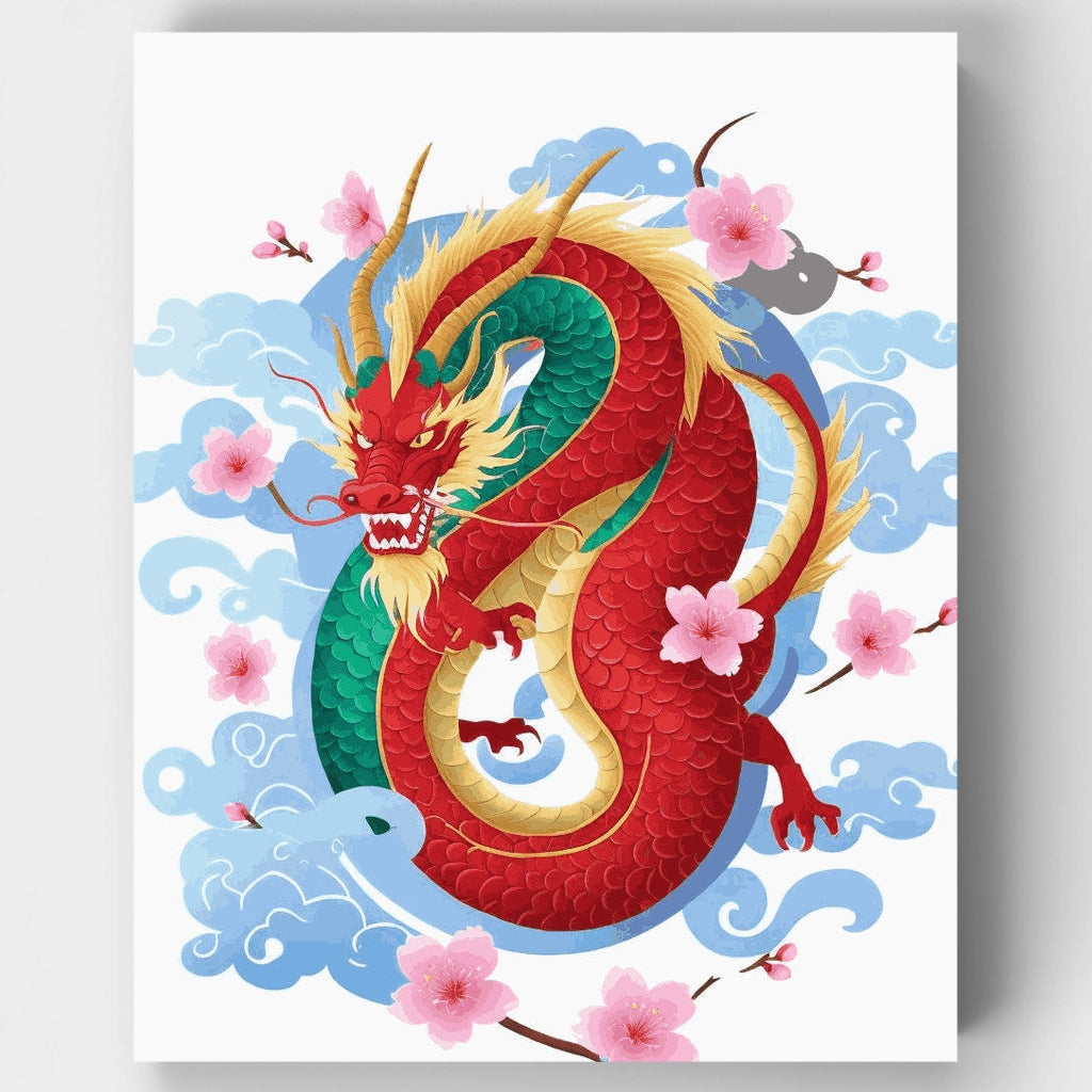Chinese Dragon with Cherry Blossoms - Paint by Numbers Kit
