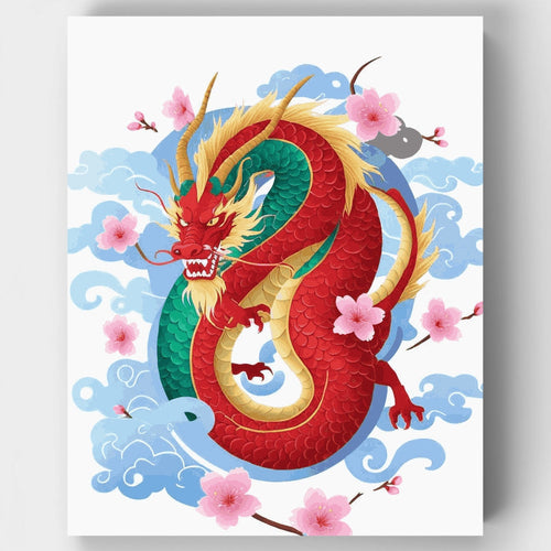 Chinese Dragon with Cherry Blossoms - Paint by Numbers Kit