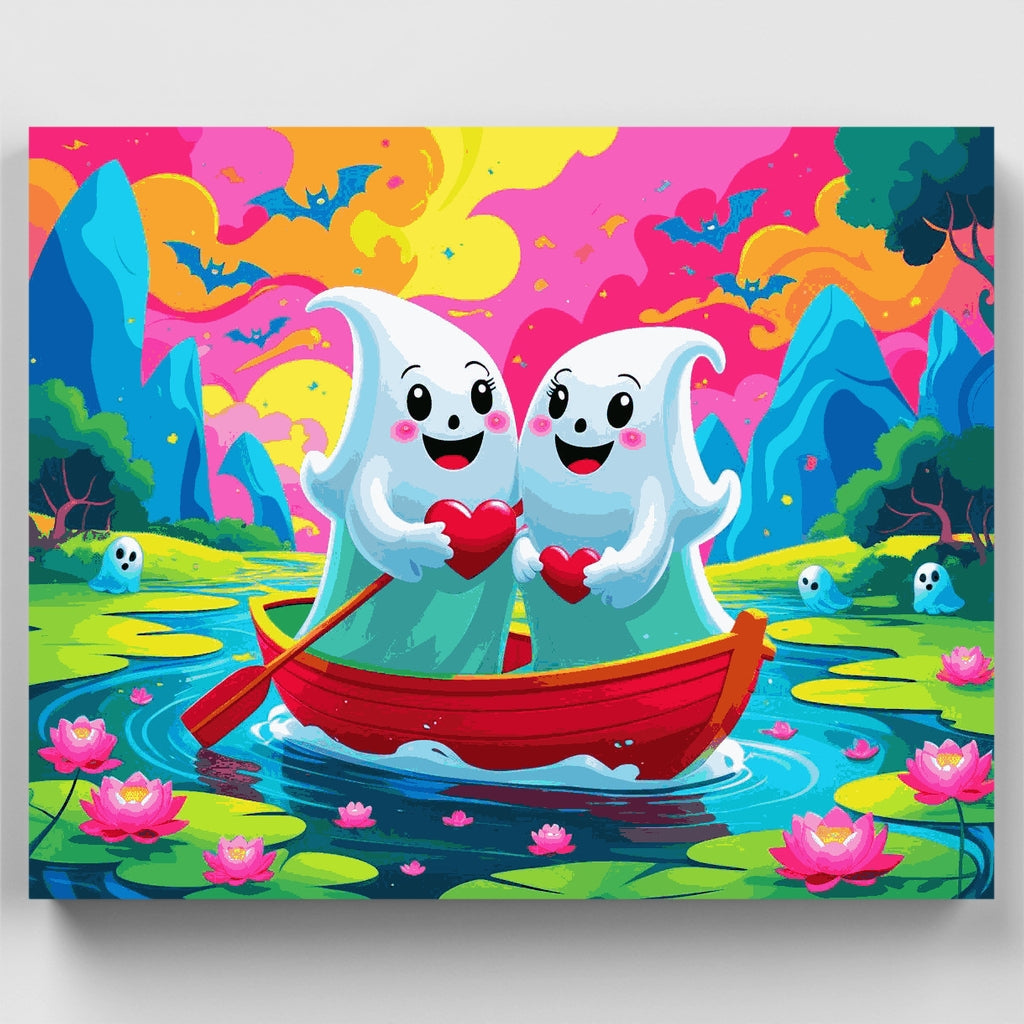 Cute Ghost Couple Love Boat - Paint by Numbers Kit