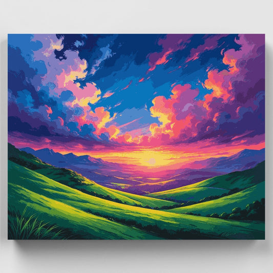 Vibrant Mountain Valley Sunset - Paint by Numbers Kit