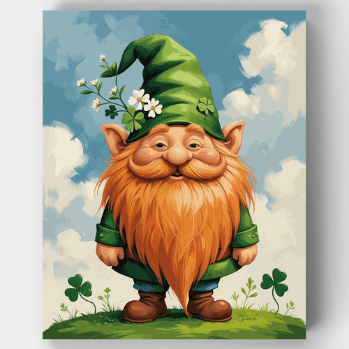 Cheerful Irish Gnome with Shamrocks - Paint by Numbers Kit