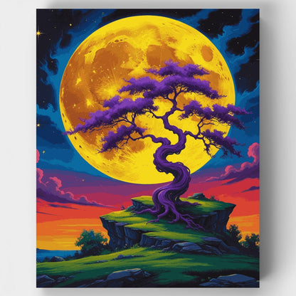 Mystical Purple Tree Under Golden Moon - Paint by Numbers Kit