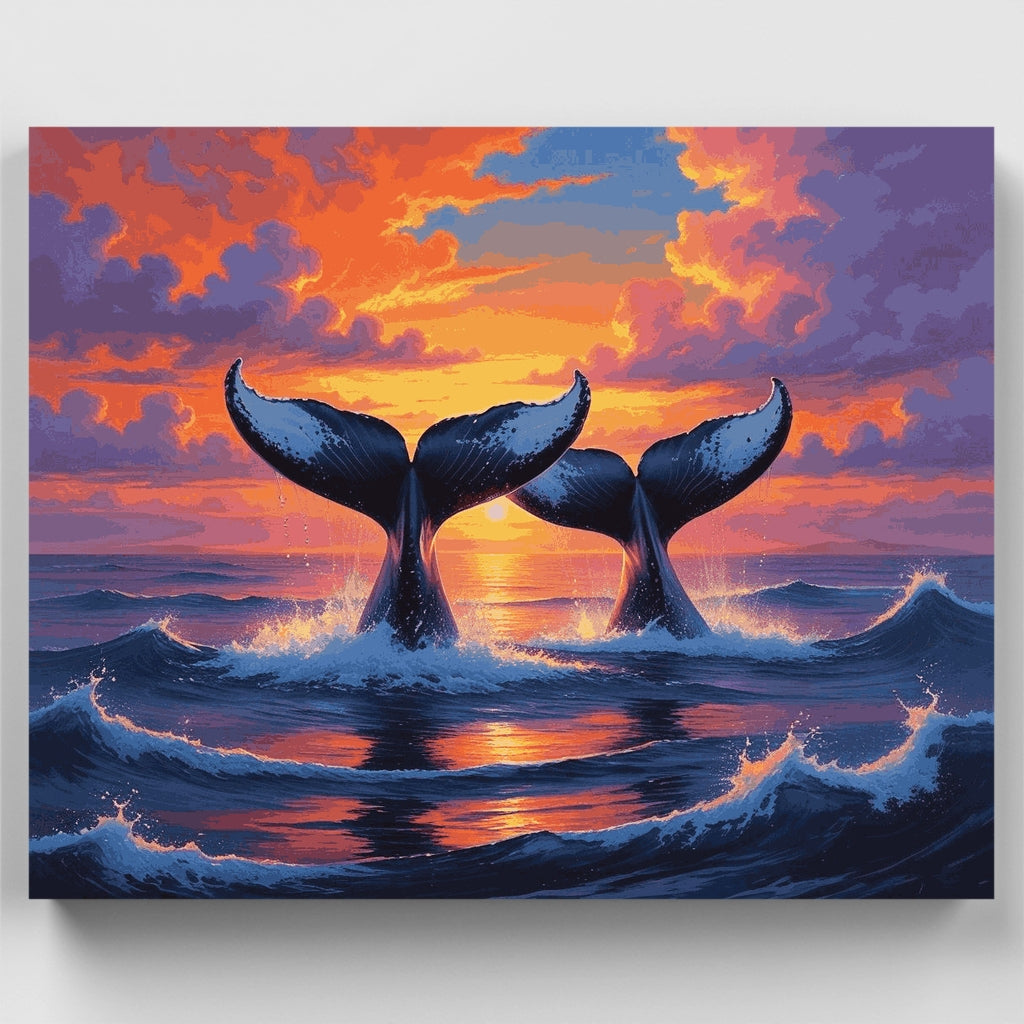 Colas de ballena al atardecer - Kit de pintura por números — Estándar