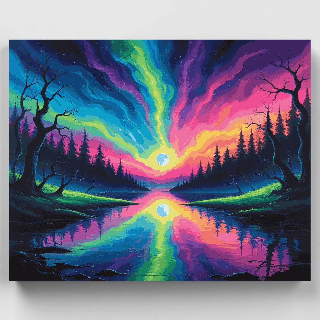 Kit de pintura por números: Lago Aurora Cósmica — Estándar
