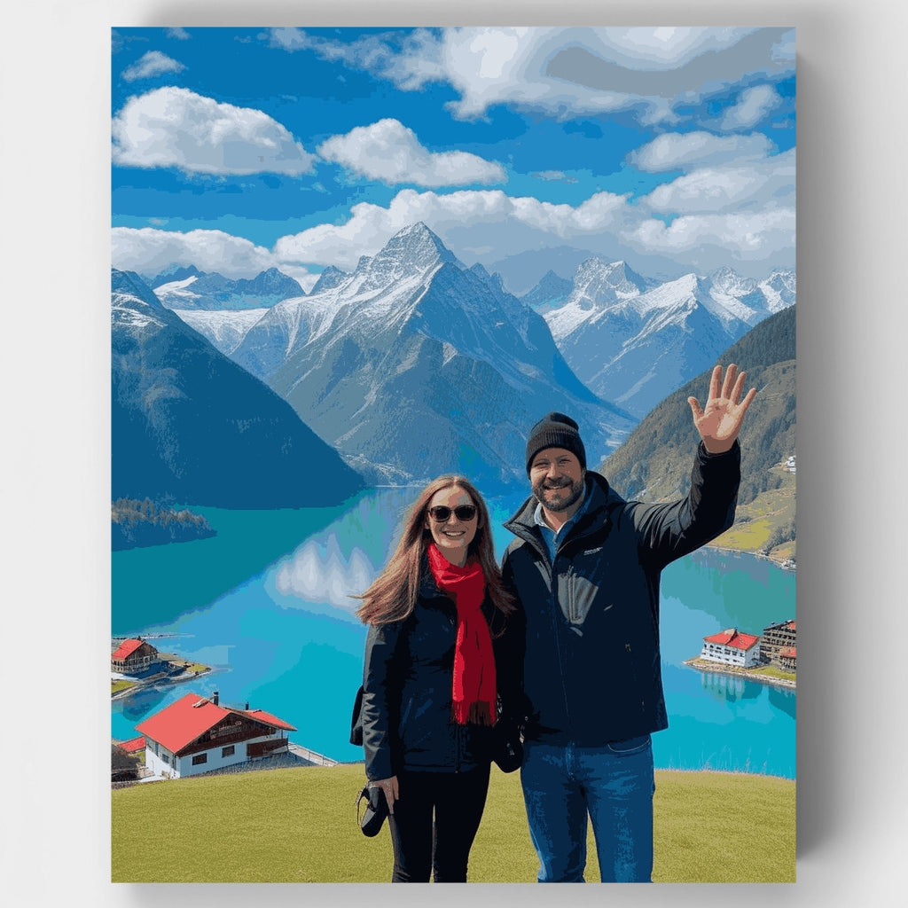 Kit de pintura por números - Vista de montaña con lago alpino — Estándar