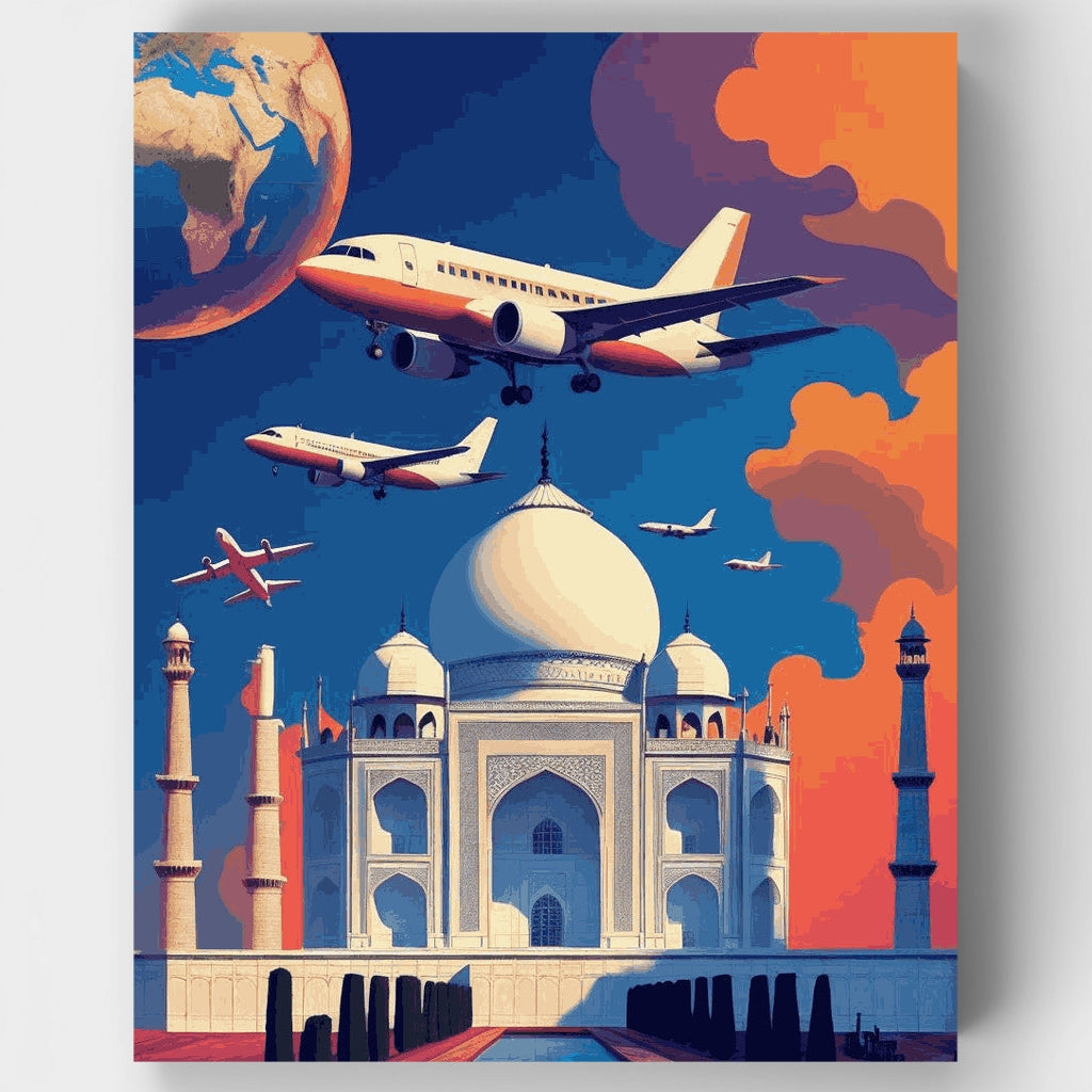 Kit de pintura por números - Aviones en el Taj Mahal — Estándar