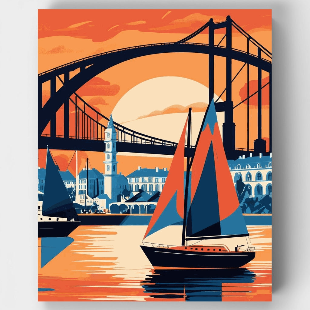 Atardecer en el puente del puerto - Kit de pintura por números — Estándar
