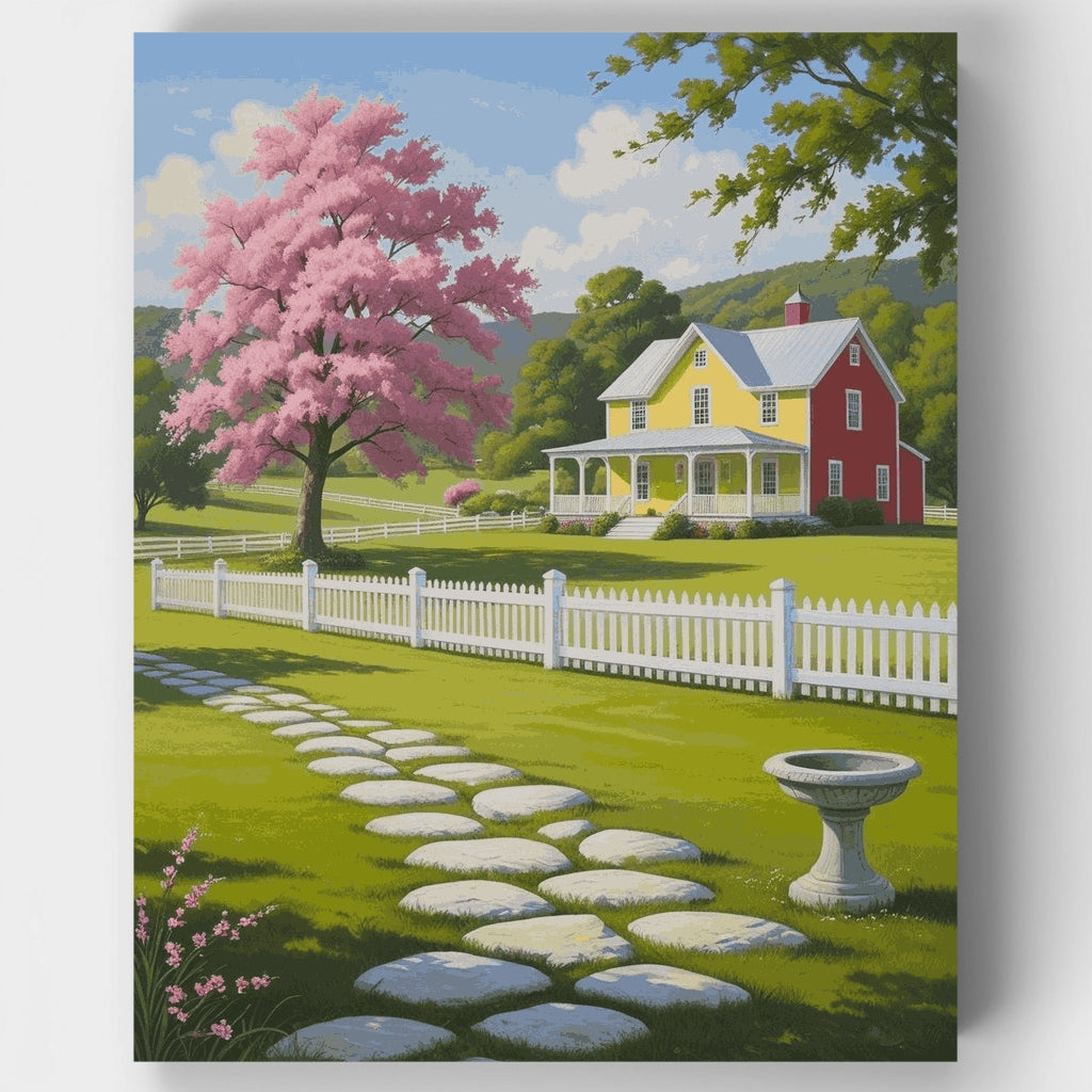 Encantadora casa de campo con cerezo en flor - Kit de pintura por números — Estándar