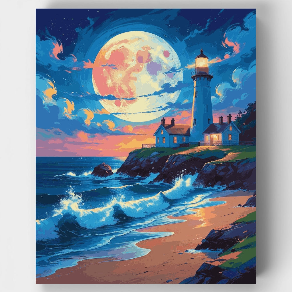 Lighthouse Under Moonlight - Paint by Numbers Kit