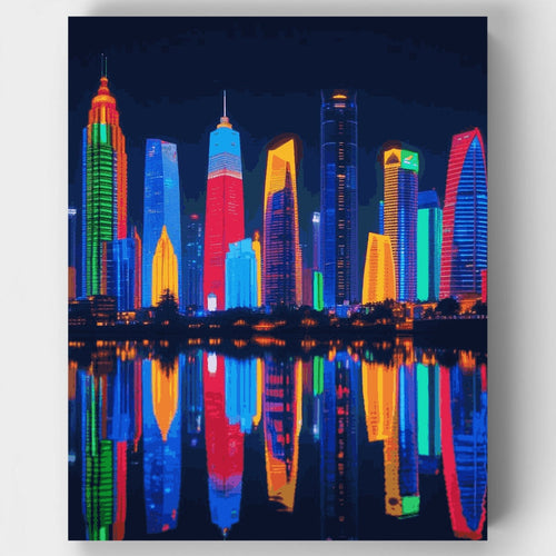 Vibrant City Skyline Reflection - Paint by Numbers Kit