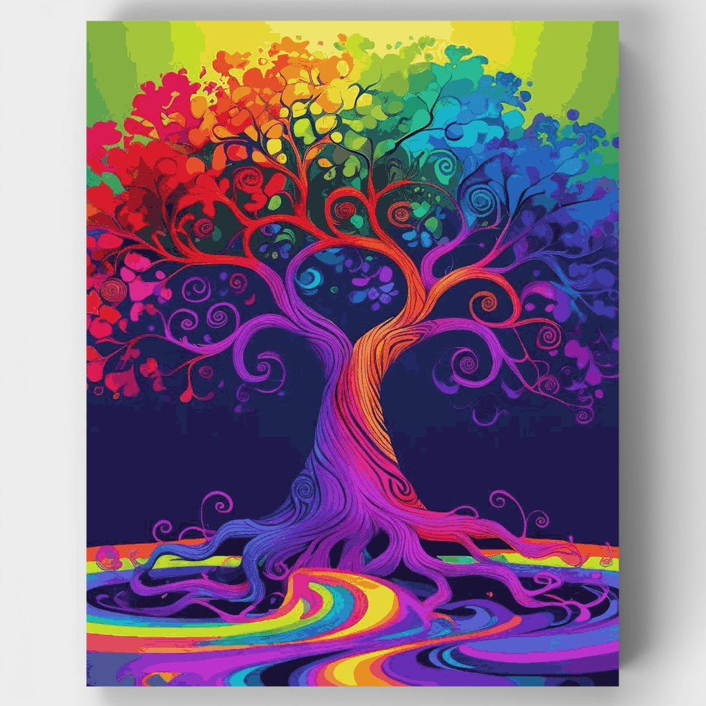 Kit de pintura por números: Árbol de la vida arcoíris — Estándar