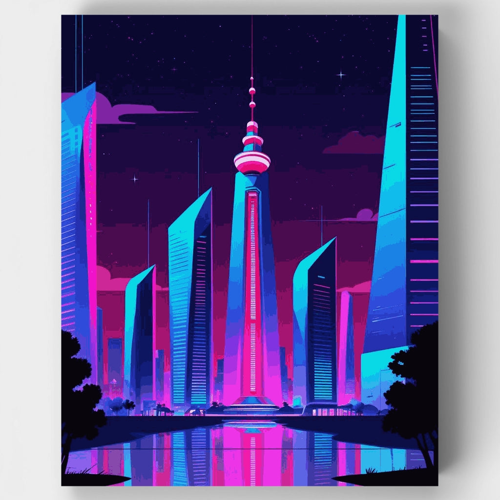 Kit de pintura por números: horizonte de ciudad futurista — Estándar