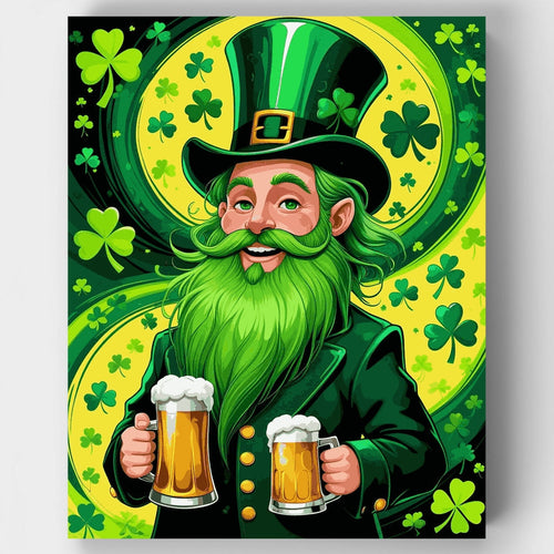 Leprechaun with Beer and Shamrocks - Paint by Numbers Kit