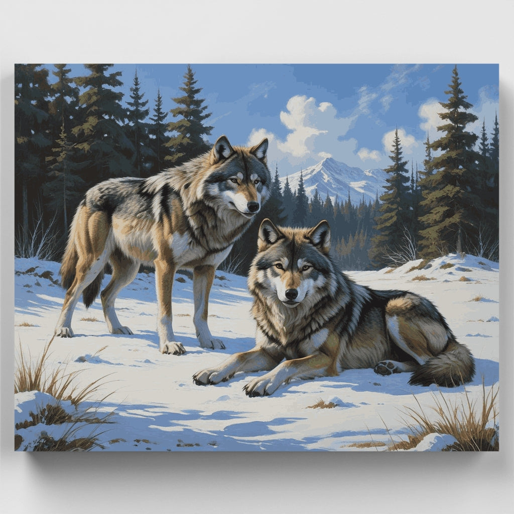 Lobos de invierno en bosque nevado - Kit de pintura por números — Estándar