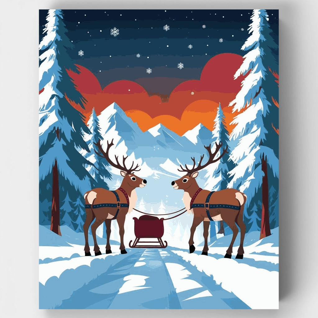 Kit de pintura por números - Escena de montaña invernal con trineo de renos — Estándar